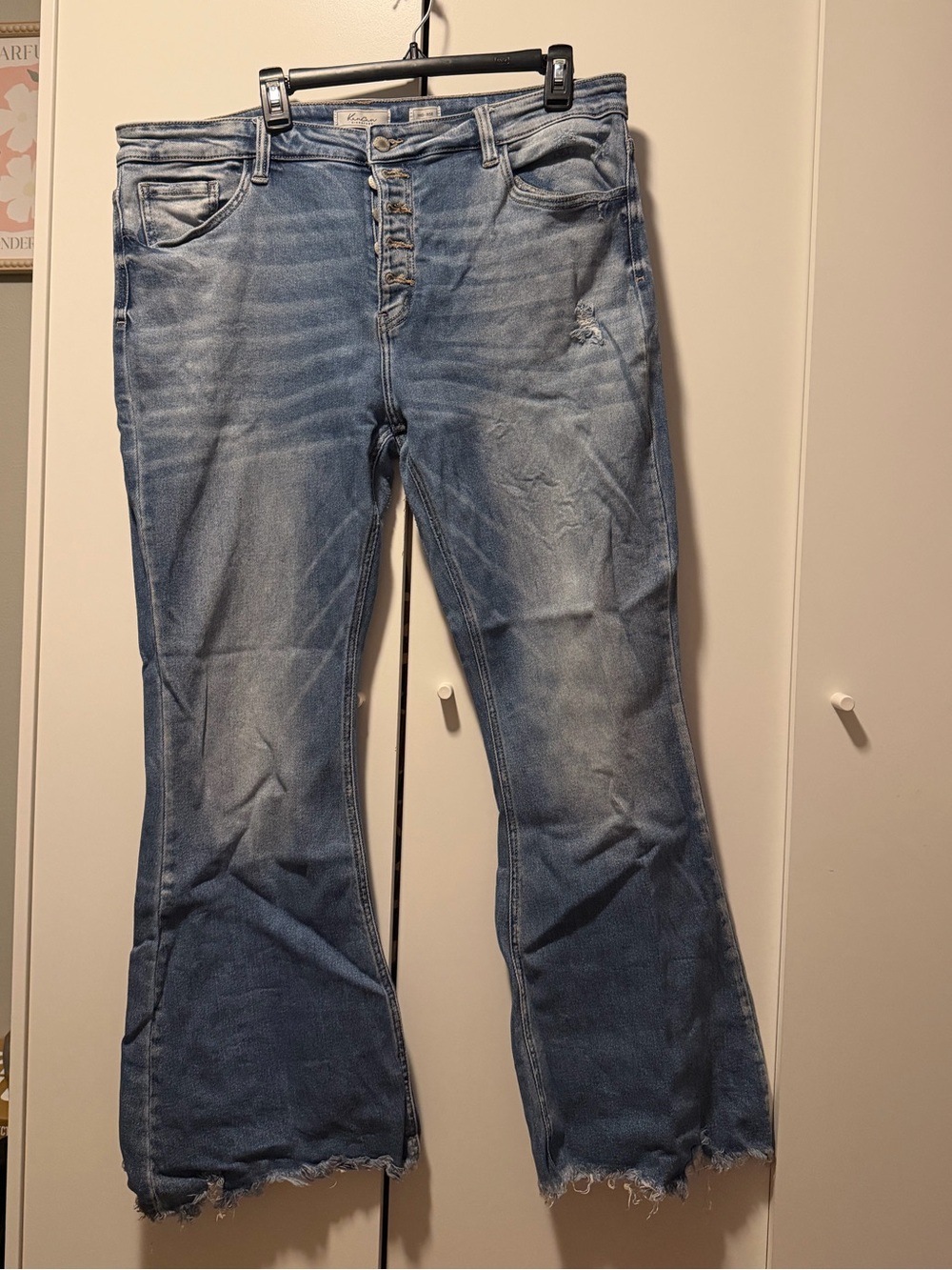 KanCan Light Blue Button-Fly Flare Jeans with Raw Hem